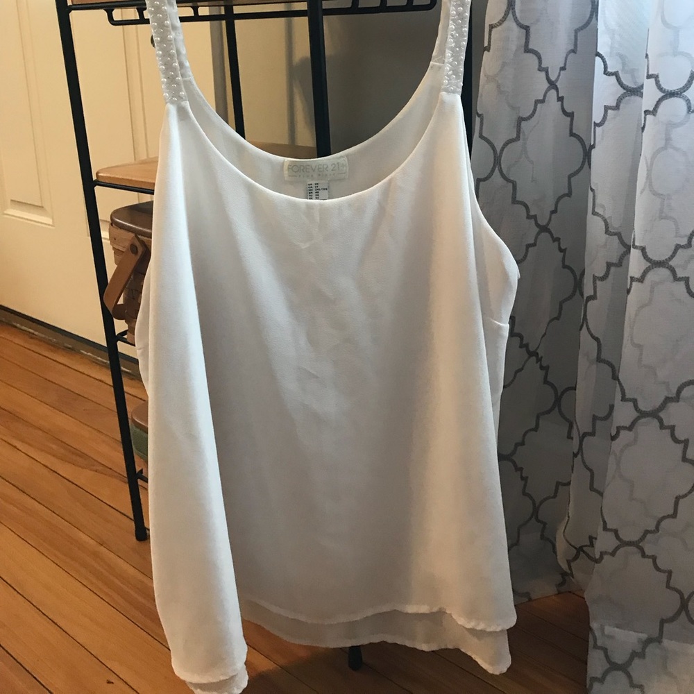 Forever 21 white beaded flowy tank top!